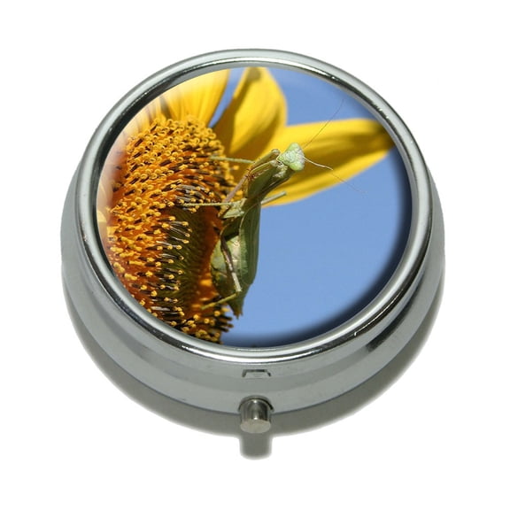 Praying Mantis on Sunflower Pill Box