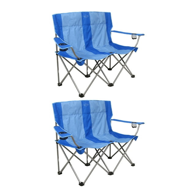 Kamp-Rite Chaise de Camp Portative à Double Pliage avec Porte-Gobelets, Bleu (Lot de 2)