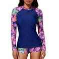 thumbnail image 2 of Ounisa Long Sleeve Rash Guard Swimsuit for Women Two Piece Bathing Suit with Boyshorts Swimming Suits for Women, 2 of 7