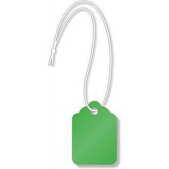 Merchandise Tags, Dark Green #3 (1-1/4" x 7/8"), Hole-with String - Box of 1,000 Tags