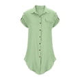 thumbnail image 6 of Girls Casual Shirt Dress Collared Button Down Mini Tshirt Dresses Short Sleeve Summer Beach Cover Ups Green, 11 Years, 6 of 7