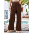 thumbnail image 5 of Women'S Wide Leg Dress Pants High Waisted Trousers Business Casual Slacks Button Palazzo Pant Brown M, 5 of 8