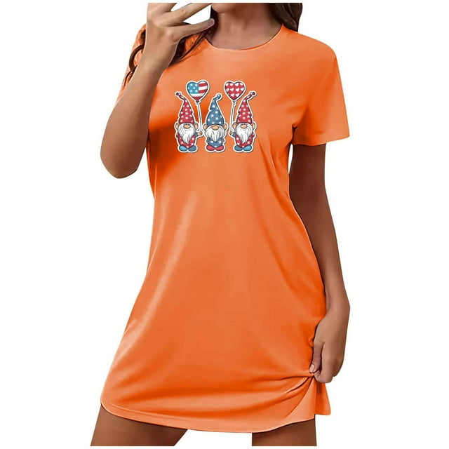 Birdeem Chemises de Nuit pour Femmes Robe de Nuit Courte Surdimensionnée Imprimée Col Rond et Manches Courtes