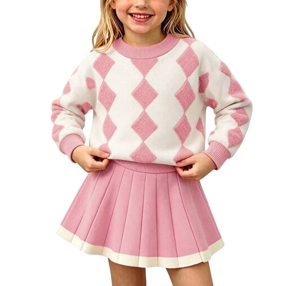 Amidoa Girls 2 Piece Outfits Fall Winter Clothes Solid Color Long Sleeve Top and Casual Pants Kids Clothing Sets Size Pink 1-2 Years