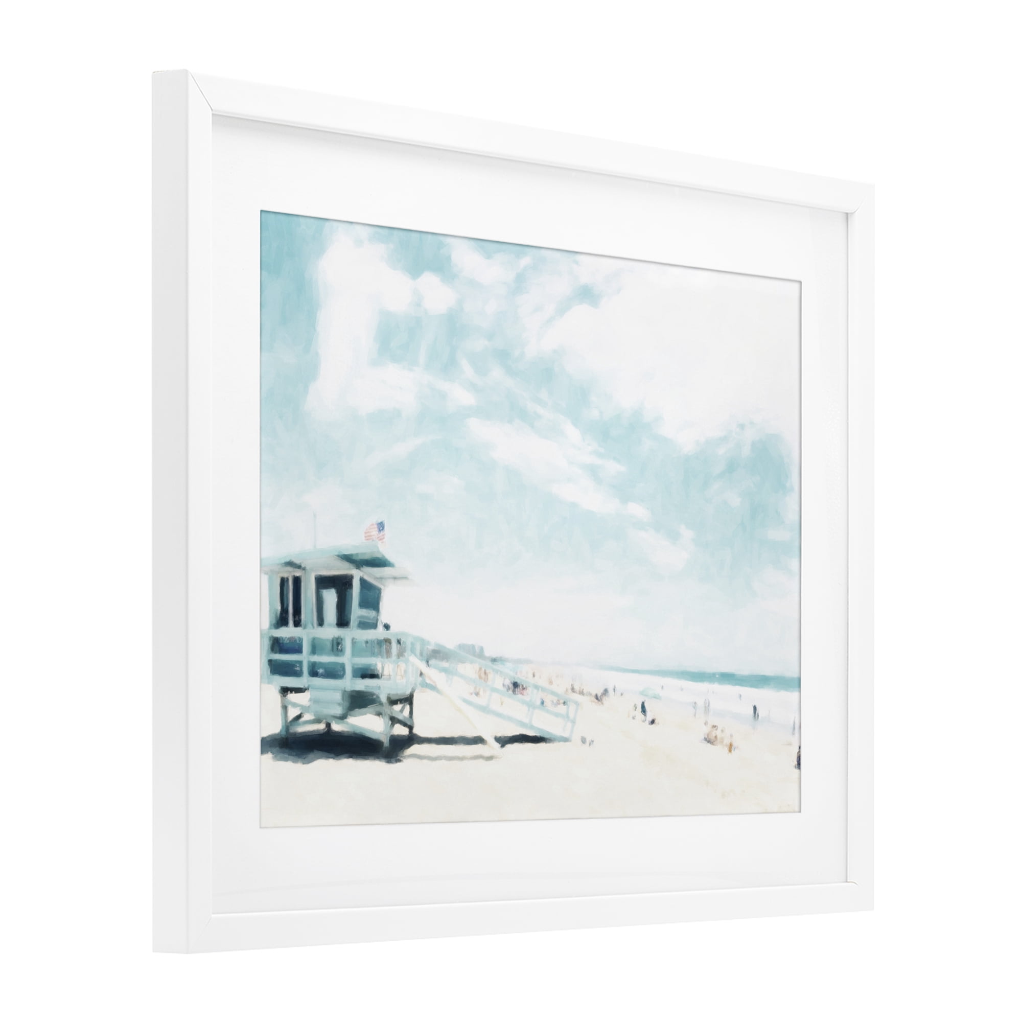 Stupell Industries Blue Beach Station White Framed Print Under Glass, design by Kim Curinga