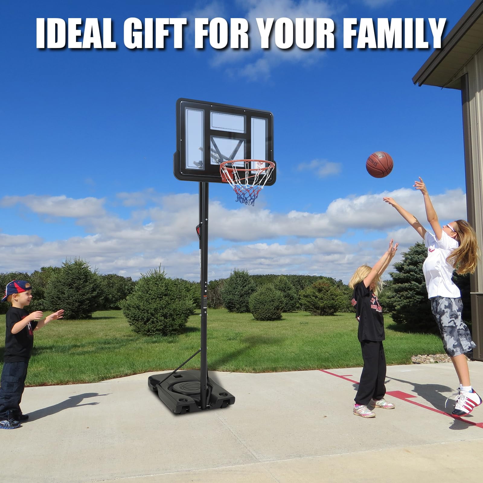 Outdoor Basketball Hoop – Adjustable Height 4.43 to 10ft, Portable Basketball Goal for Adults, Enlarged Base with PC Backboard, Ideal for Backyard, Driveway, and Indoor Use, Family Friendly