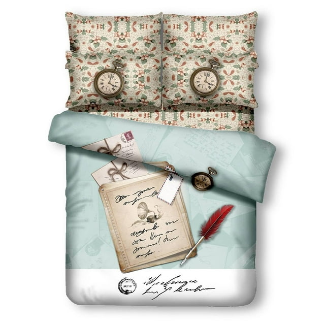 Dolce Mela DM500T Ensemble de Housse de Couette 4 Pcs Taille Simple, Horloges