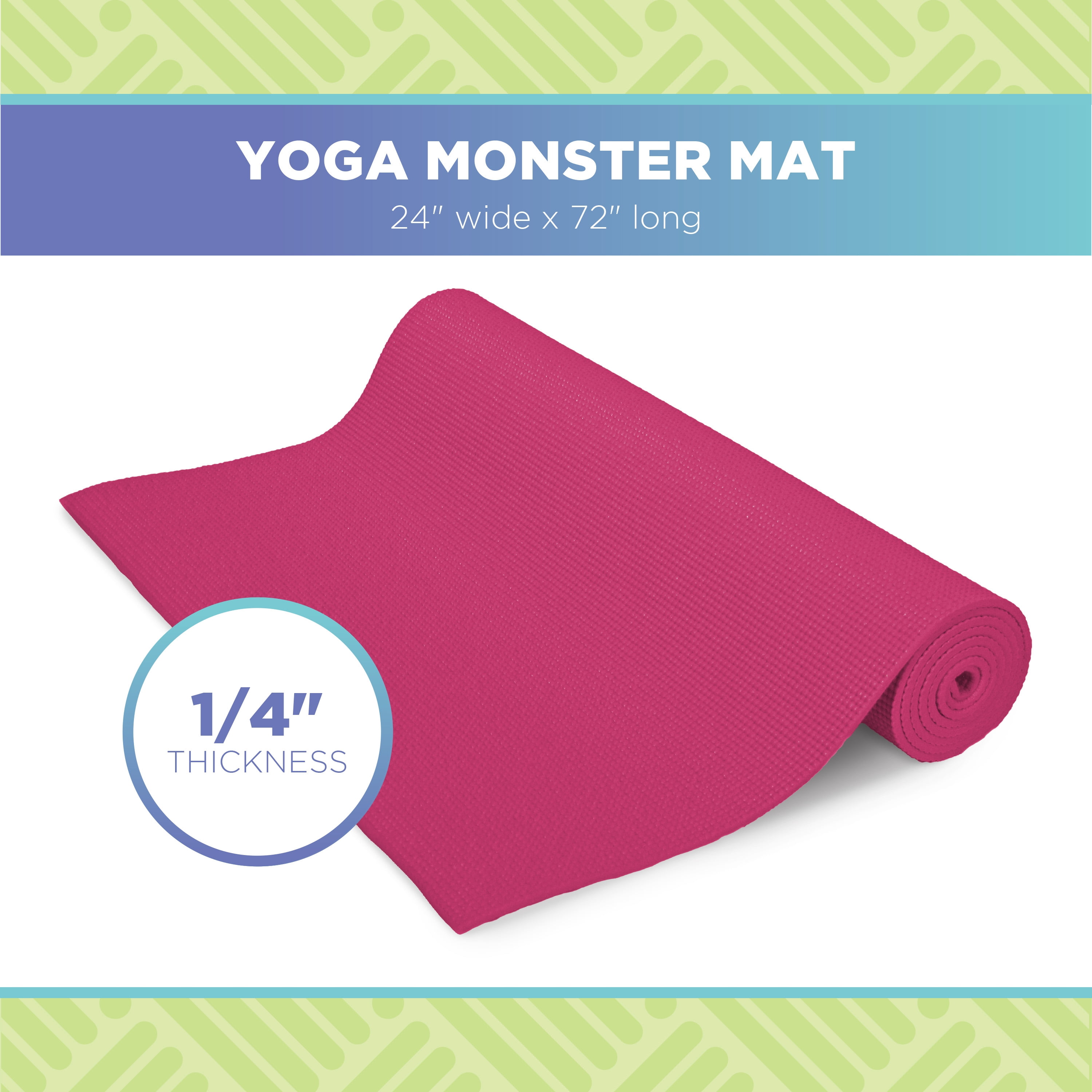Monster Yoga Mat 72"x24" - Natural 6mm Thick Comfortable Workout Floor Mat for Kids - Foldable Yoga Mat for Yoga, Pilates, Gym and Stretching, Hot Pink