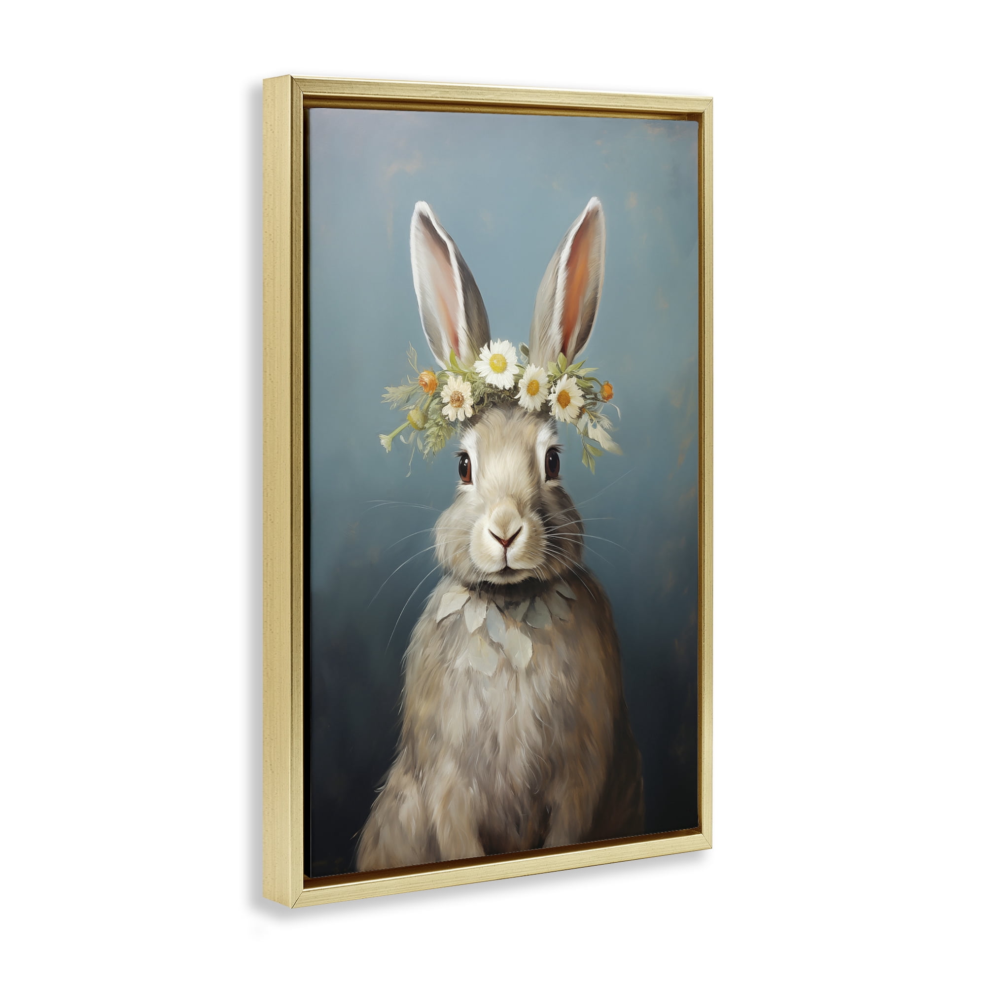 Stupell Industries Daisy Crowned Bunny Portrait Gold Framed Floater Canvas Wall Art, design by Heidi Kuntz