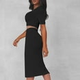 thumbnail image 7 of Erwazi Womens Outfits Set 2 Piece Sets Casual Cropped Short Sleeve Top and Pencil Skirt Trendy Vocation Work Suit, Black, 2XL, 7 of 7