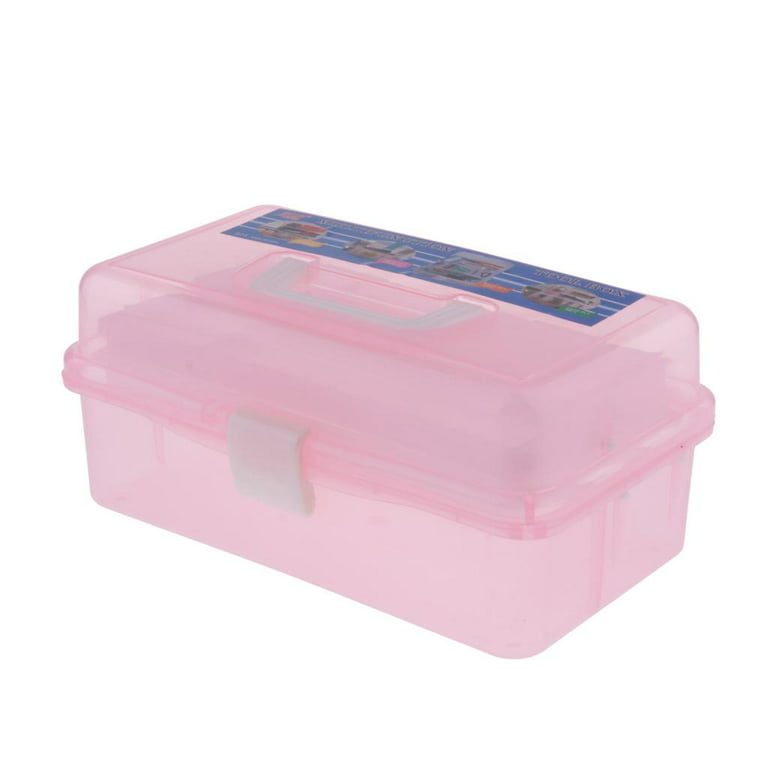 Essential 12.4x6.7x5.7inch Art Supply Craft Storage Tool Box, Semi-clear  With 3 Trays Pink 