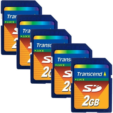 Transcend 2GB 2 GB SD Flash Memory Card- Pack of 5
