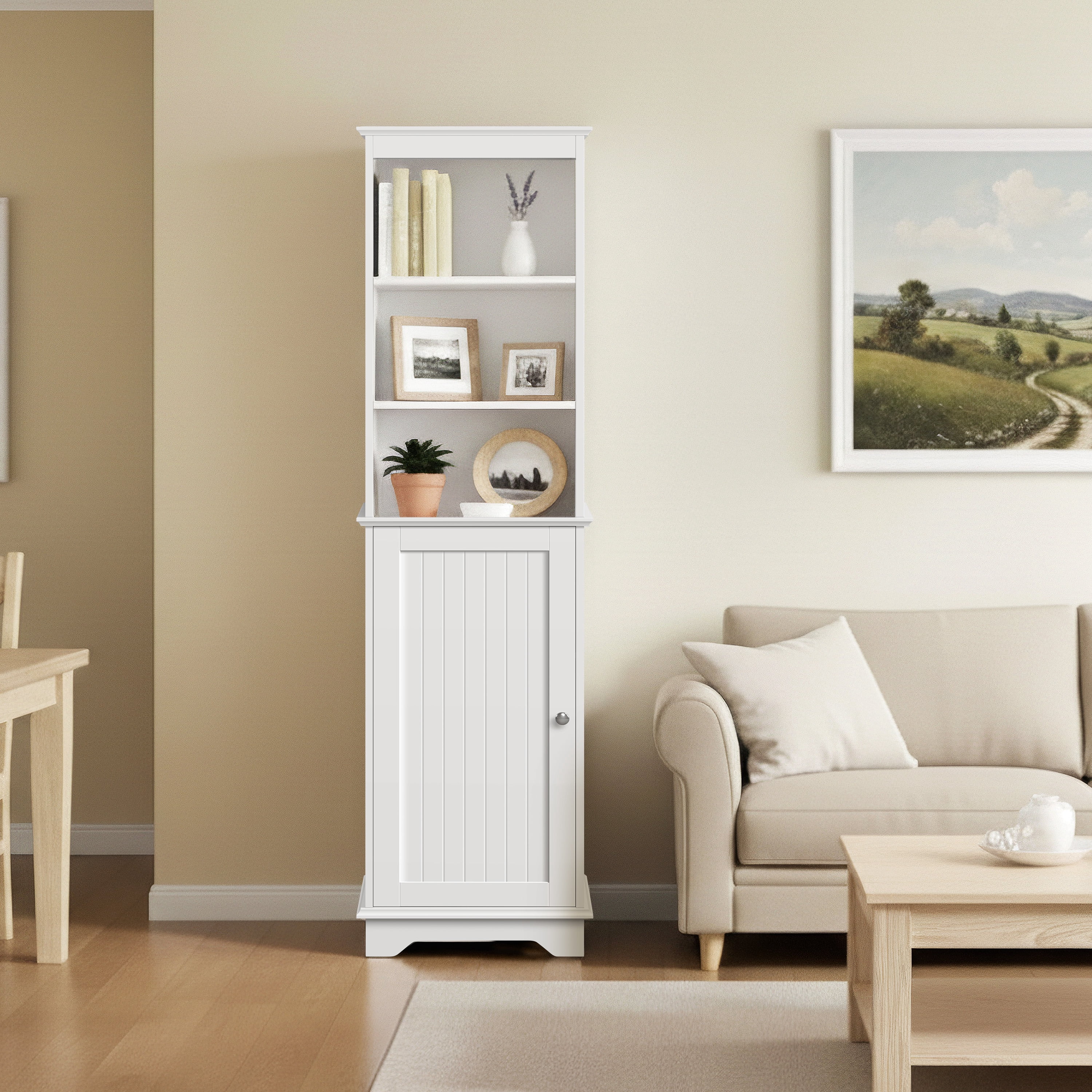Alden Design Wooden Slim Bathroom Floor Cabinet for Small Space, White
