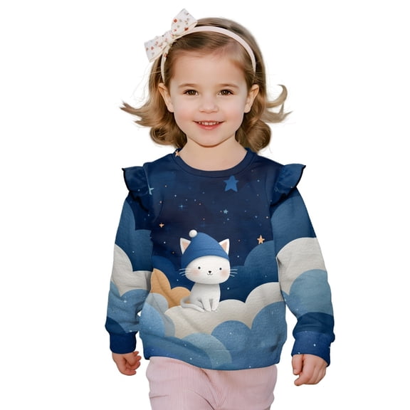 DISNIMO Cat Star Printed Pullover for Toddler Girl Long Sleeve T-Shirts Cozy Sweatshirt Crewneck Blouses Tops for Fall Winter 1-2 Years