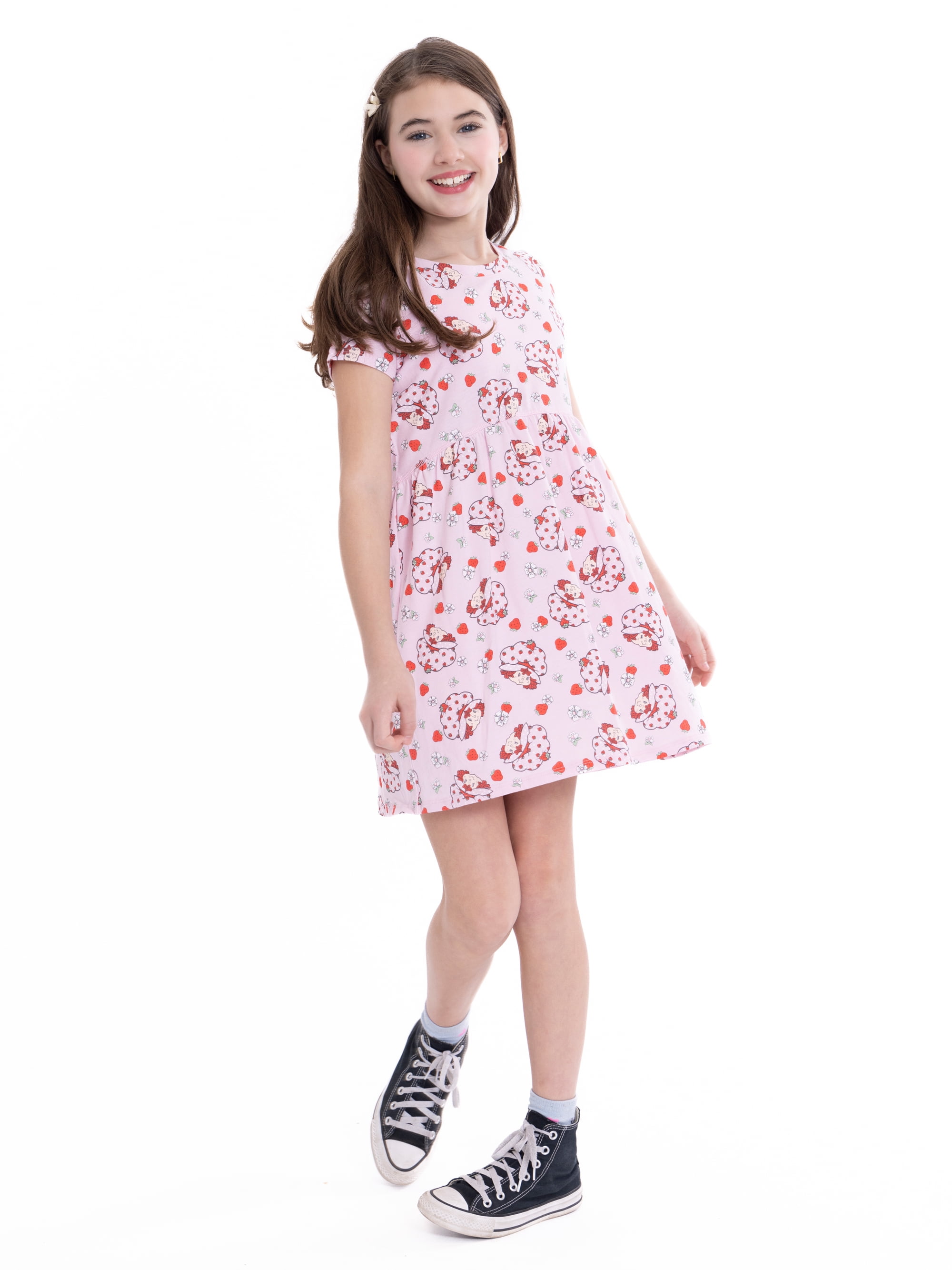 Strawberry Shortcake Girls Dress with Short Sleeves, Sizes XS-L