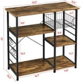 thumbnail image 2 of YYEAN 4-Tier Kitchen Baker's Rack, Coffee Bar Microwave Stand Cart with Wire Basket & 6 Side Hooks, Kitchen Organizer Shelf for Spices/Utensils Foods, Rustic Brown, 2 of 9