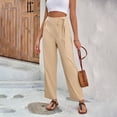 thumbnail image 4 of Defitshape Women's Wide Leg Pant Fashion Casual Pants Casual Palazzo Pleated Trousers Pocket Summer Palazzo Pants Apricot Small, 4 of 4