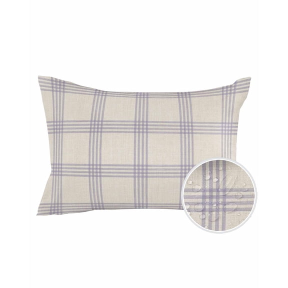 Outdoor Pillows Waterproof, Purple Checkered Throw Pillows with Inserts Included, Rustic Farmhouse Buffalo Plaid Indoor Outdoor Decorative Lumbar Pillow for Bed/Couch/Patio 12"x20", 1Pcs