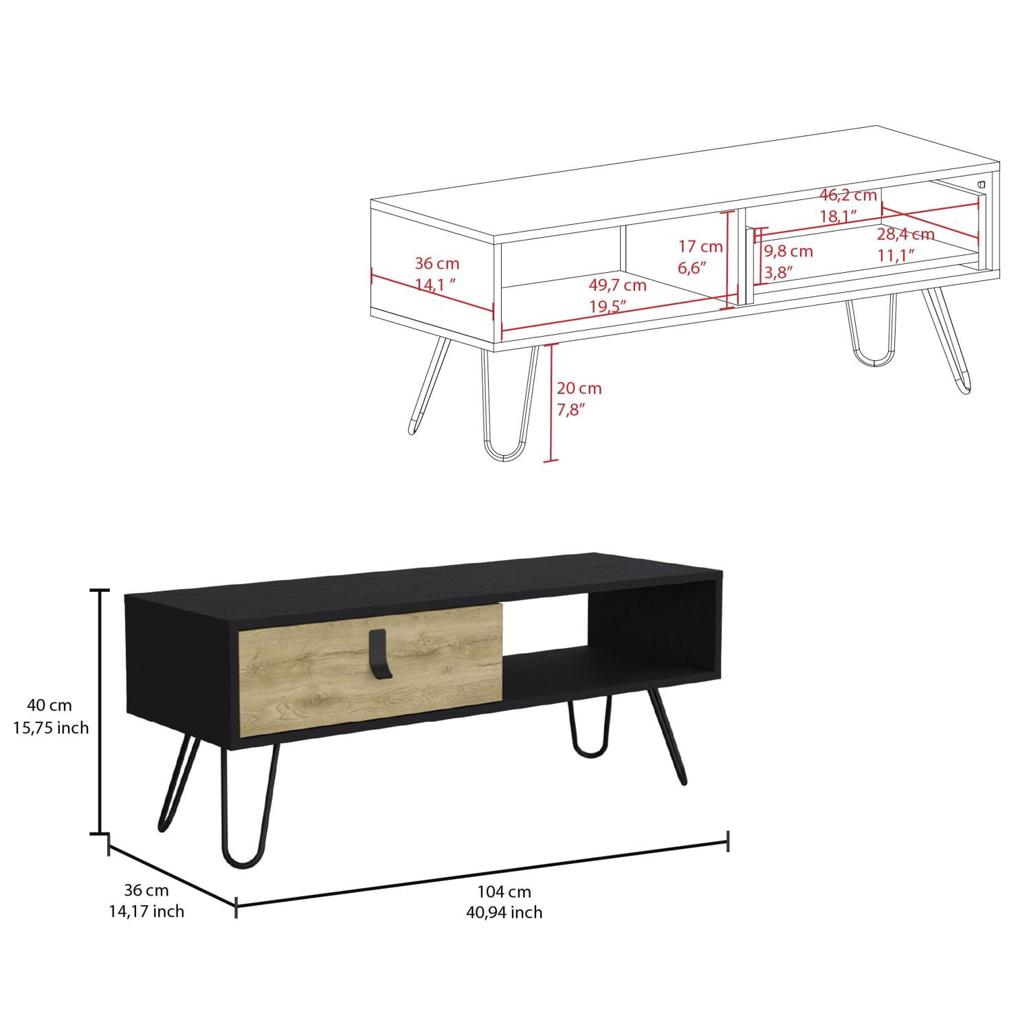 Asteroutdoor Coffee Table with Hairpin Legs and Storage Drawer