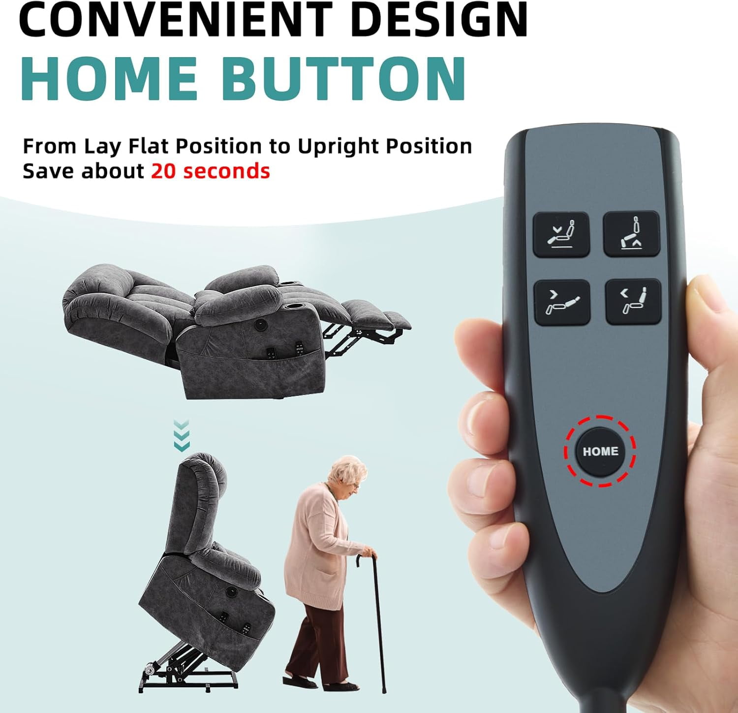 MEETWARM Oversized Dual Motor Lay Flat Power Lift Recliner Chair for Elderly with Heat Massage, Large Sleeping Electric Recliner with Extended Footrest, Lumbar Pillow, USB & Type-C Ports, Plush-Gray