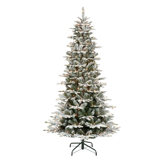 Puleo International 6.5 ft. Pre-Lit Slim Flocked Aspen Fir Artificial Christmas Tree with 450 UL-Listed Clear Lights