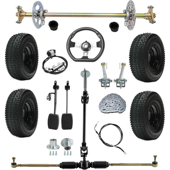 29" Go Kart Axle Kit, 740mm Rear Axle Kit with 13x5.00-6 Wheels Tires, Front Steering System, Brake Assembly, T8F Chain, DIY Live Axle Kit for Go Cart, ATVs, Quads, Drift Trikes