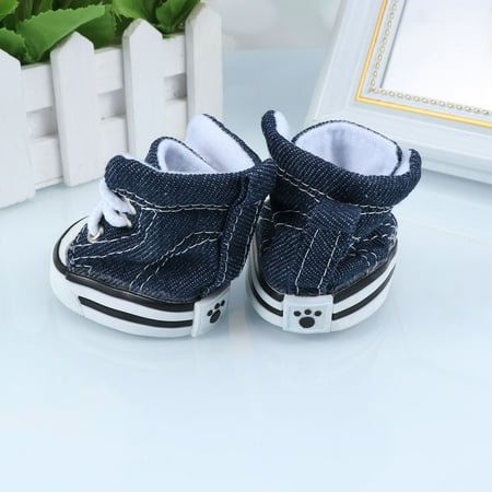 FRCOLOR 4pcs Fashion Stars Denim Pet Dog Puppy Non-slip Lace-up Casual Shoes Sneakers Boots - Size XS (Blue)