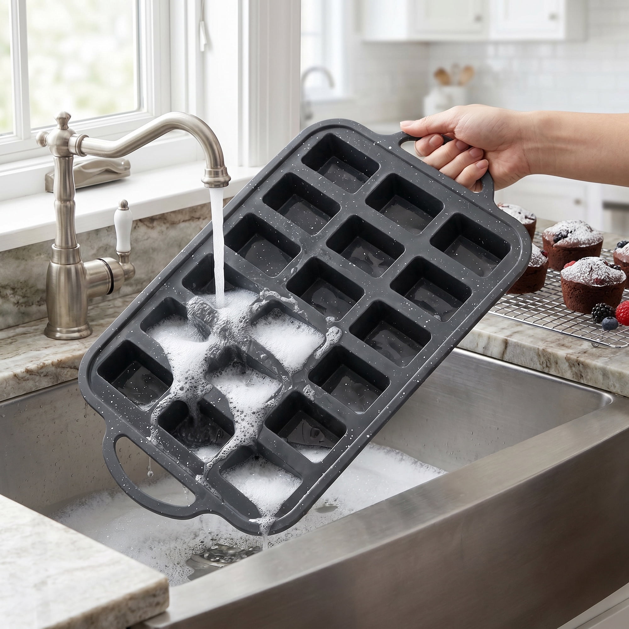 Unique Bargains Baking Pan 24-Cup Speckled Tray with Dual Loop Handles Black 14.8"x9.9"x1"