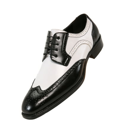 

Bolano Men s Faux Leather Elwyn Two-Tone Oxford Wingtip Lace Up Dress Shoes