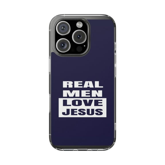 Clear Hybrid Shockproof Case for Apple iPhone 16 PRO - Real Men Love Jesus Design