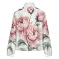 thumbnail image 6 of Jackets for Women Winter Coat Jackets Flannel Stand Collar Jacket(Pink Peonies Floral Artwork,Size:S-4XL), 6 of 7