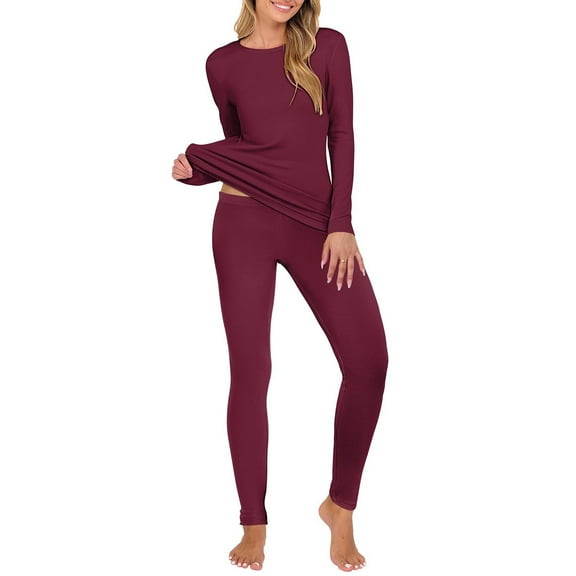 Women's Thermal Underwear Set Long Sleeve Loose Fit Layering Tops Comfort Leggings for Fall and Winter Red 2XL