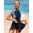thumbnail image 3 of IDOPIP Women Short Sleeve One Piece Rash Guard Modest Swimsuits Dress Zipper Bathing Suit Skirt with Short, 3 of 7
