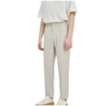 thumbnail image 4 of Lovskoo Men's Dress Panst Flat Front Trendy Casual Solid Color Pockets Elastic Waist Dress Pants Cropped Pants Beige, 4 of 5
