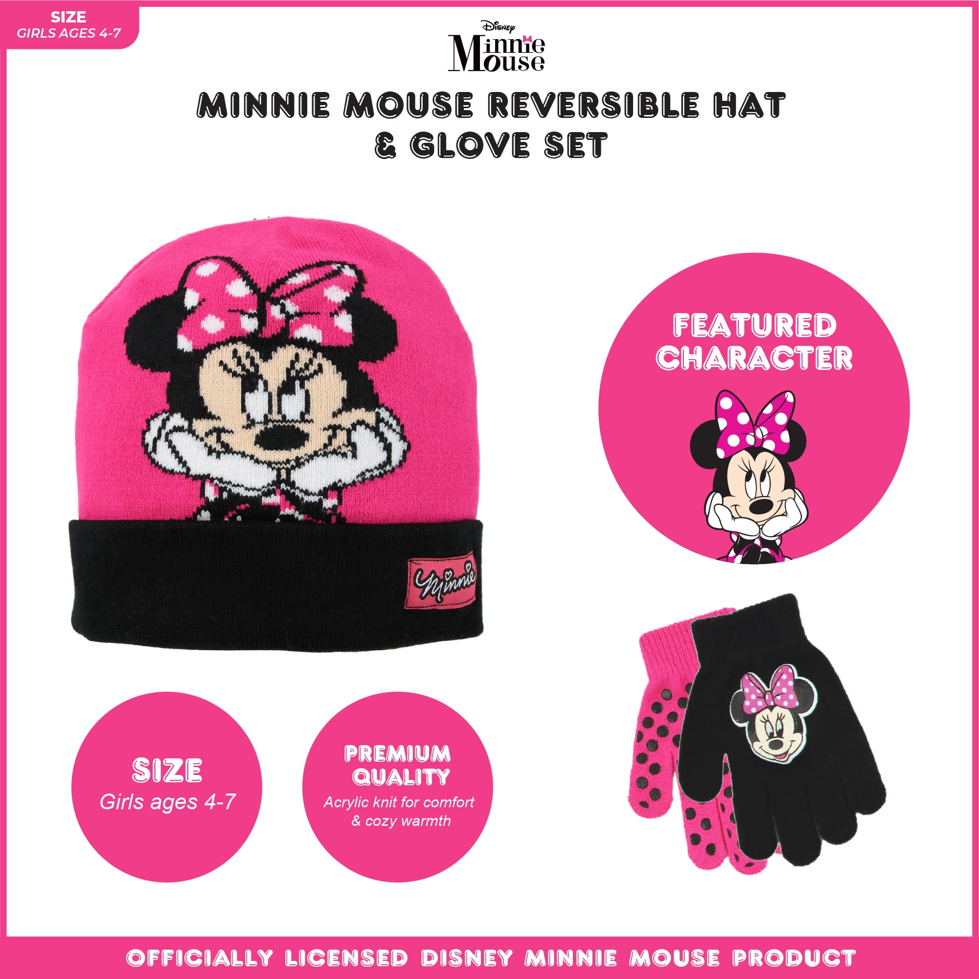 Childrens Kids Girls Minnie Mouse Disney Hat Gloves Set Pink Cream 2 4 8 Years