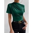 thumbnail image 4 of Camiseta Verde Oscuro Con Cuello Fruncido Y Mangas Cortas, 4 of 30
