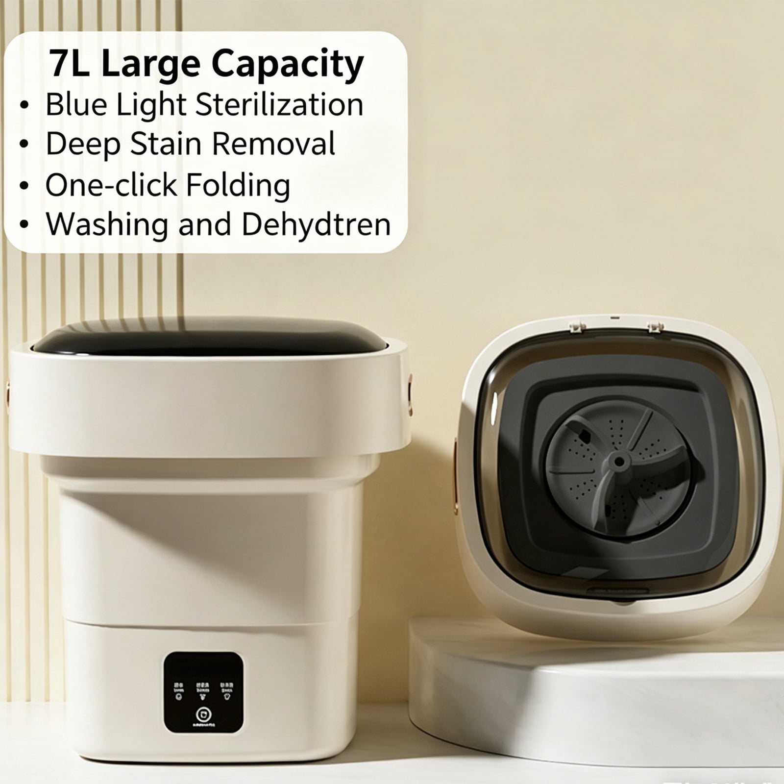 Foldable Mini Washing Machine, Portable Washer with Blue Light for Underwear, Socks & Small Laundry