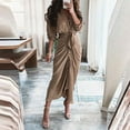 thumbnail image 2 of Fjofpr Fall Dresses for Women Sexy Casual Long Sleeve Printed Button Fork Opening Dress, 2 of 4