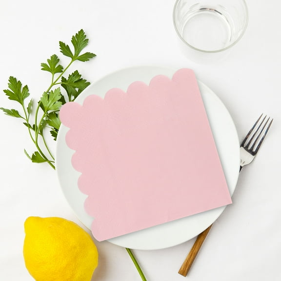 TAILTOSS 150Pcs Pink Scalloped Design Paper Napkins for Wedding Birthday Party Supplies