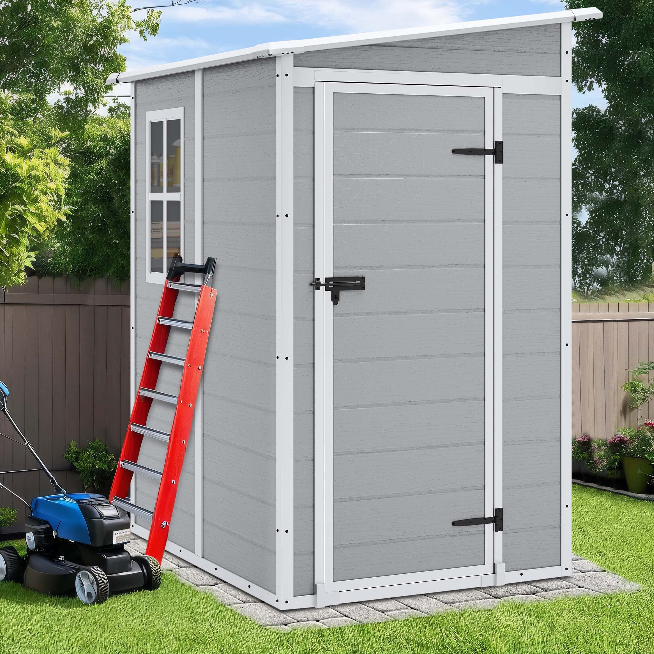 Enyopro 5 x 4FT Outdoor Storage, All-Weather Plastic Resin shed, Utility Tool Large Shed with Dual Lockable Doors for Patio Backyard Lawn, Dark Gray
