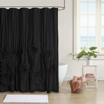 HIG Boho Ruffled Shower Curtain - Oversized Floral Print, Heavy Fabric with Elegant Draping for Bathroom, 72"x72", Black