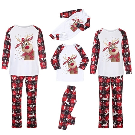 

YWDJ Matching Pajamas for Family Parent-child Attire Christmas Suits Patchwork Plaid Printed Homewear Round Neck Long Sleeve Pajamas Two-piece Baby Sets Wine(Wine Toddler 6M)