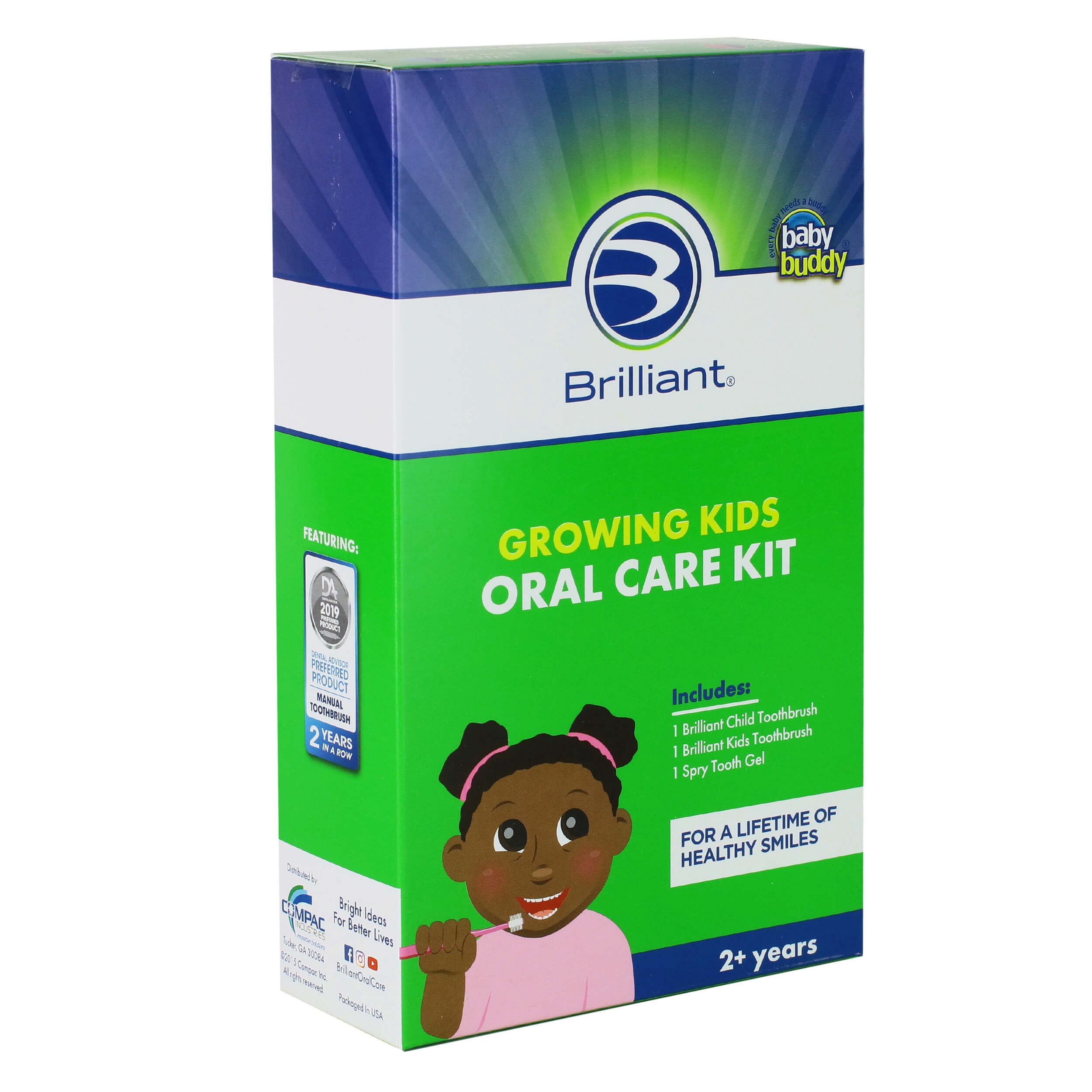 Brilliant Growing Kids Oral Care Kit: Round Head Soft Toothbrushes & Tooth Gel for Ages 2+ - Pink