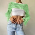 thumbnail image 2 of Ltctricy Women's Crochet Crop Tops Long Sleeve Boat Neck Hollow out See Through Cover Ups Knit Shrug Sweaters(Green,X-Large), 2 of 5
