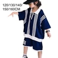 thumbnail image 4 of Jumpingount Traje de algodón a rayas para niños, deportivo, transpirable, colorido, de verano, holgado, lavable, Jersey de viaje, camisa, ropa conjuntos de ropa 160CM, 4 of 6