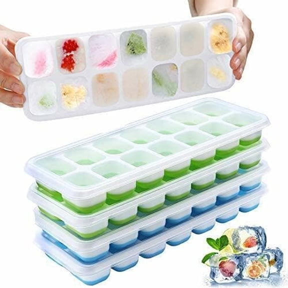 4 Pack Silicone stackable Ice Cube Trays, Reusable Flexible Silicone Ice Cube Trays with Spill-Resistant Removable Lids, Easy Release Ice Maker Tray - Easy to Use & Dishwasher Safe (Variety Pack)…