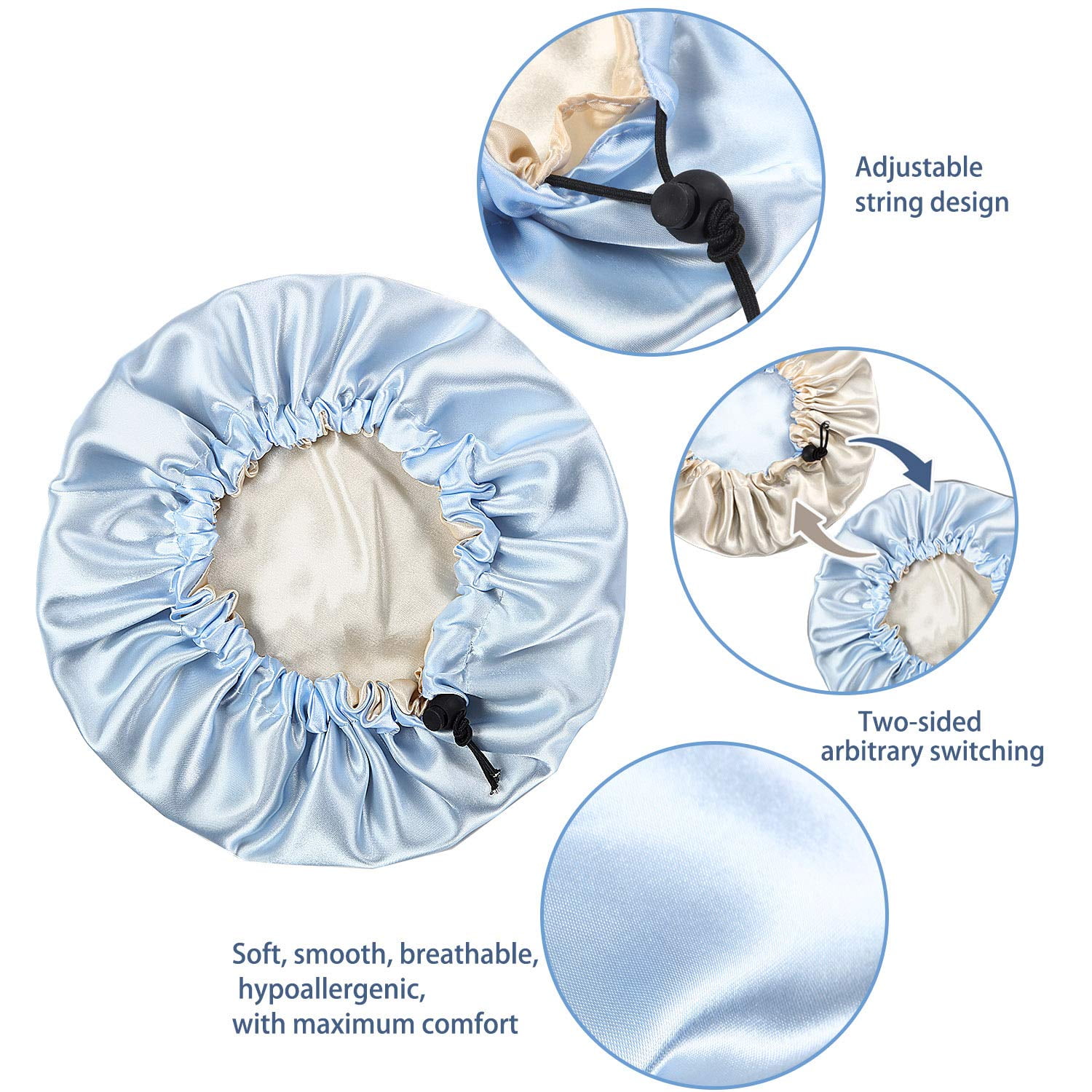 OUSITAID 3 Pieces Kids Satin Bonnet Sleeping Cap for Natural Hair Teens Toddler Child Baby Adjustable Satin Cap for Night Sleeping Reversible Double Layer Yellow/Pink/Sky Blue