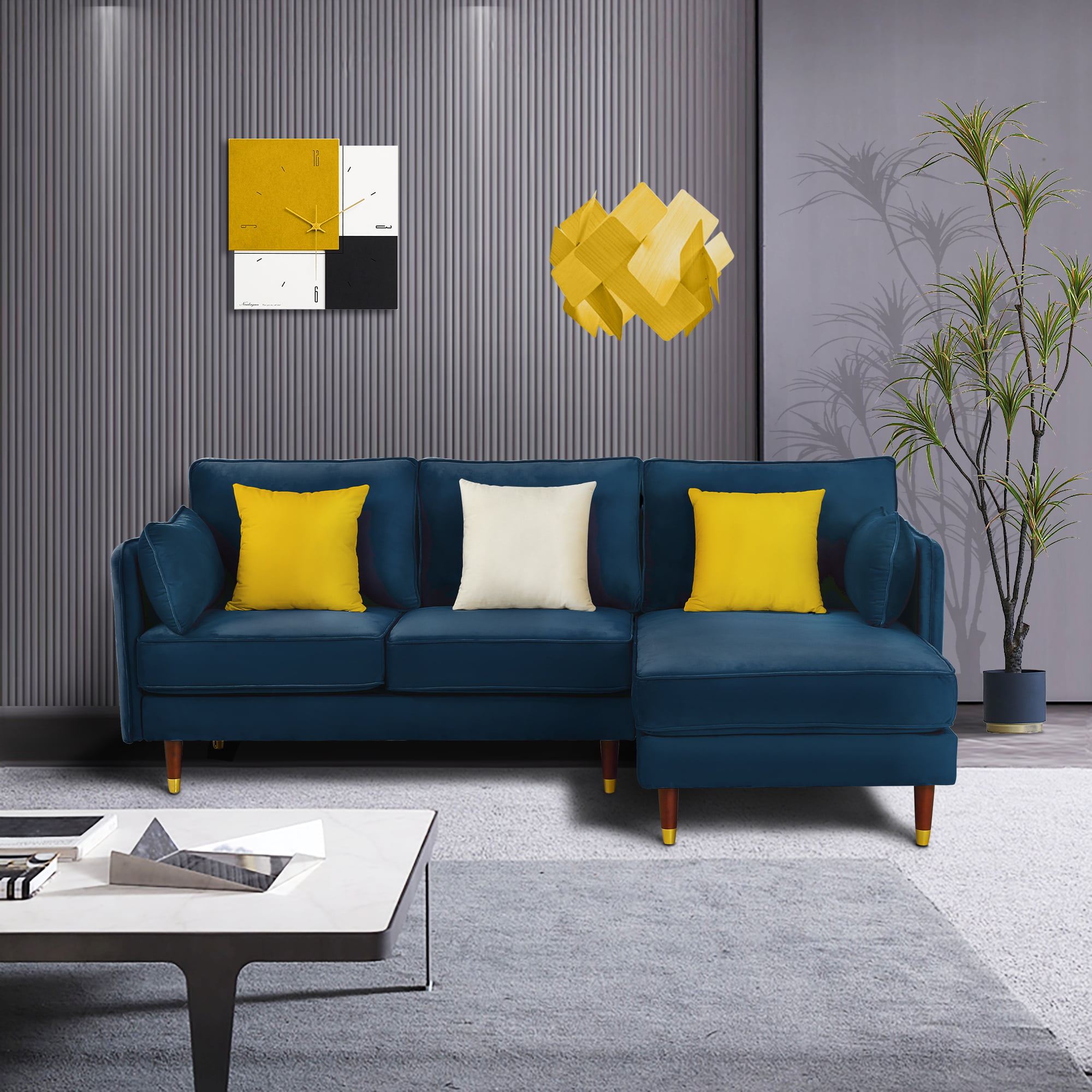 Modern Velvet L Shaped Couch Sofa Set
