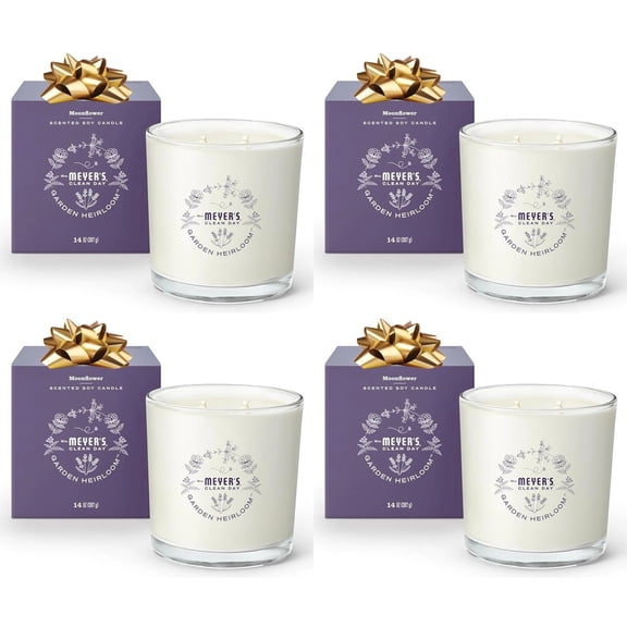 MRS. MEYER'S CLEAN DAY Garden Heirloom Scented Soy Candle, Large, Moonflower Scent, 14 Ounce Candle-Pack of 4