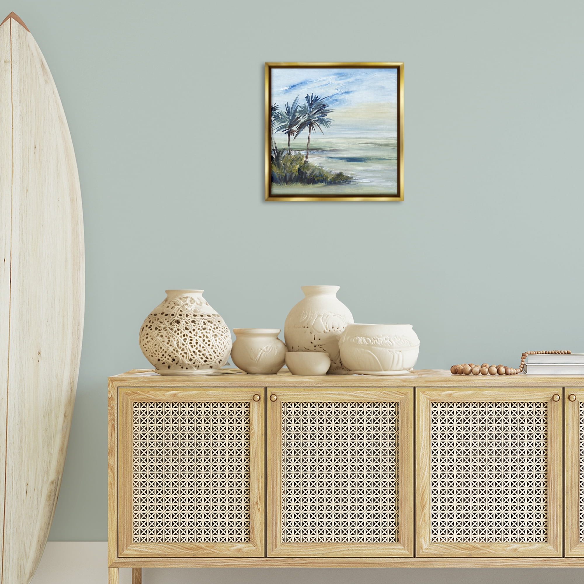 Stupell Industries Windy Palm Trees Nautical & Beach Painting Gold Floater Framed Canvas Art Print Wall Art, 18 x 18